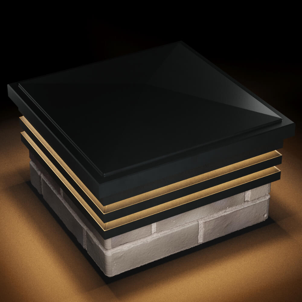 Колпак Zking Бона ХайТек Черный на столб 1.5х1.5 кирпича (385х385мм) с подсветкой в Воронеже фото