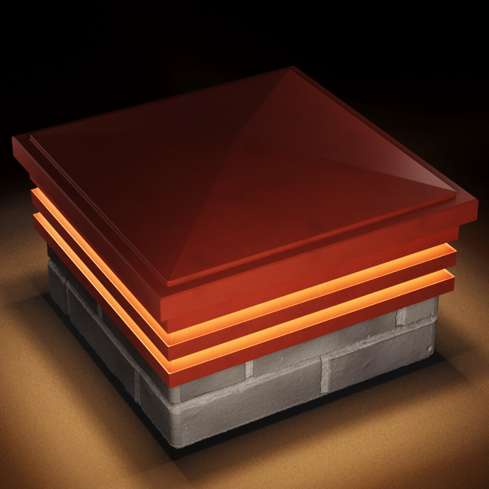 Колпак Zking Бона ХайТек Красный на столб 1.5х1.5 кирпича (385х385мм) с подсветкой в Воронеже фото