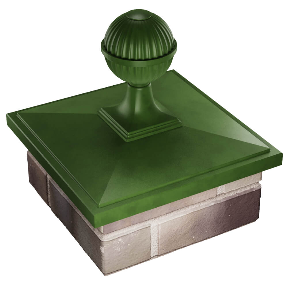 Колпак Zking БонаМоно Зеленый с шаром на столб 1.5х1.5 кирпича (385х385, 400х400мм) в сборе в Воронеже фото
