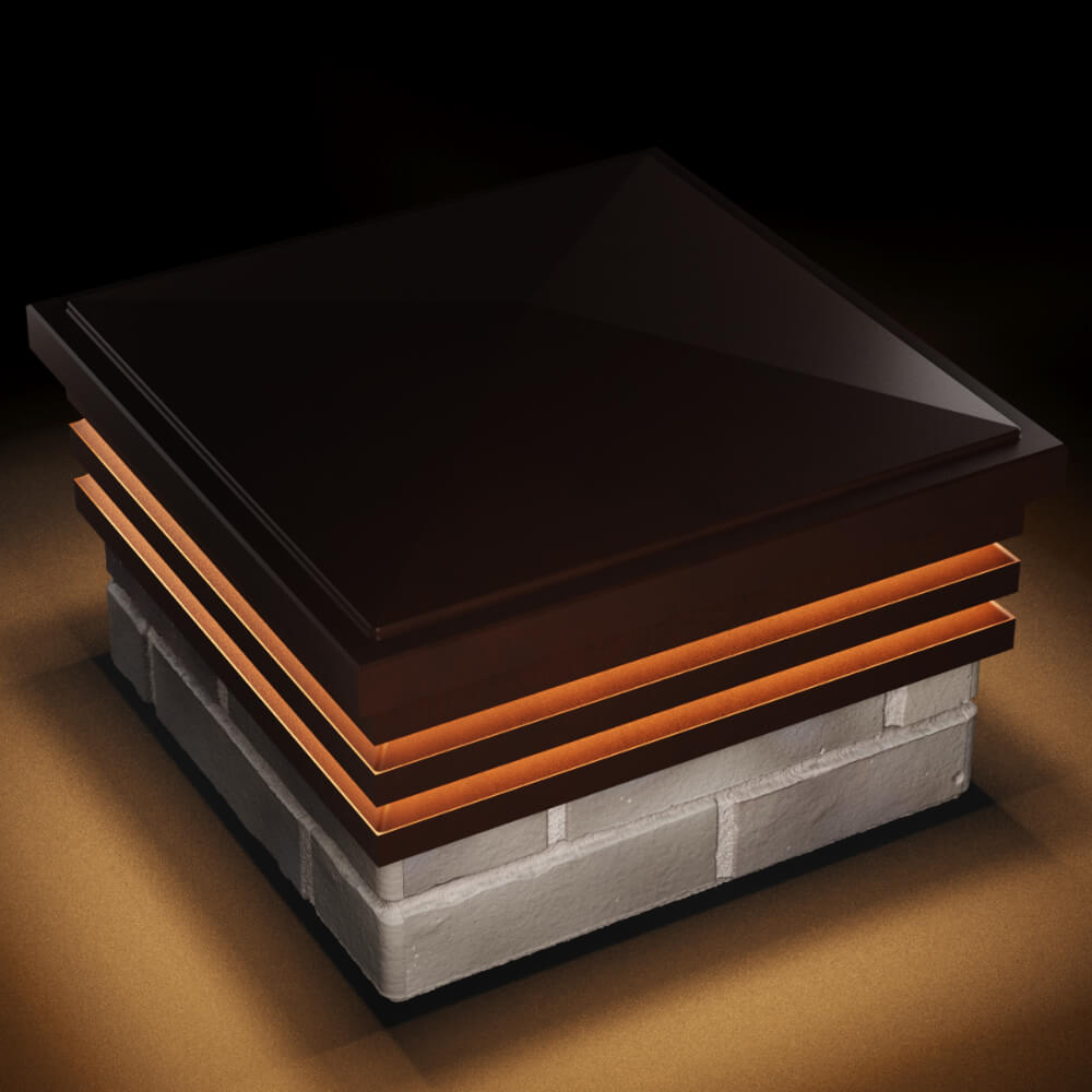 Колпак Zking Бона ХайТек Коричневый на столб 1.5х1.5 кирпича (385х385мм) с подсветкой в Воронеже фото