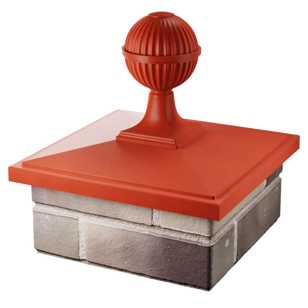 Колпак Zking БонаМоно Красный с шаром на столб 1.5х1.5 кирпича (385х385, 400х400мм) в сборе в Воронеже фото