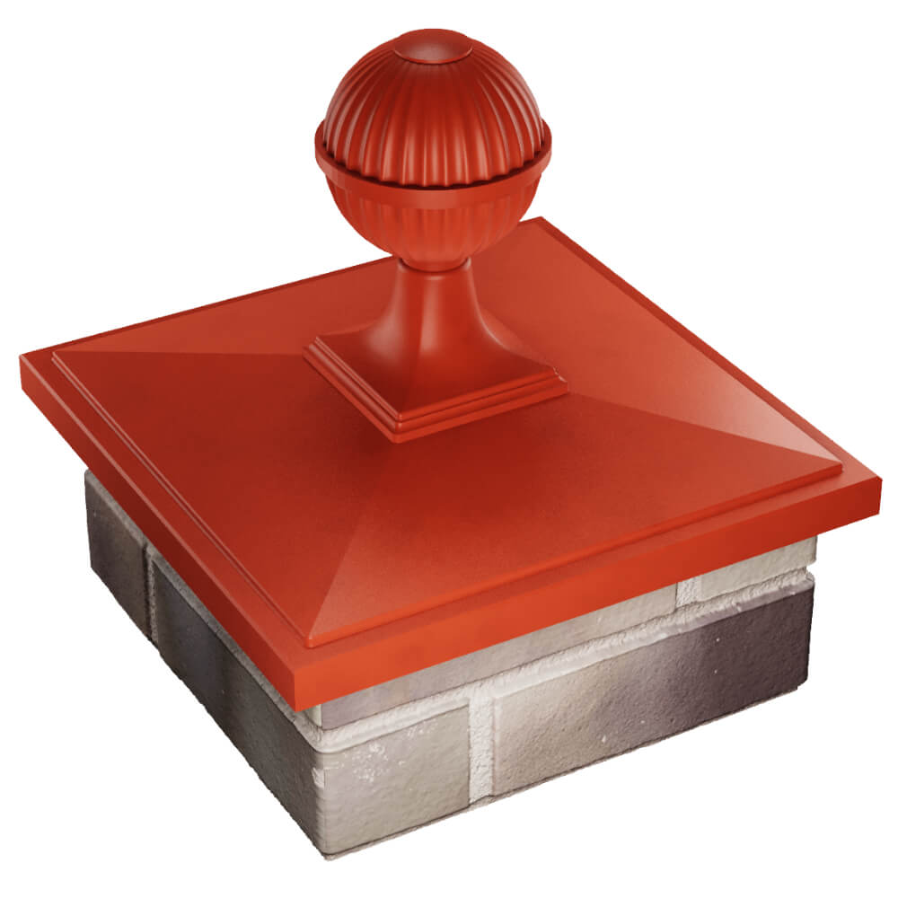 Колпак Zking БонаМоно Красный с шаром на столб 1.5х1.5 кирпича (385х385, 400х400мм) в сборе в Воронеже фото